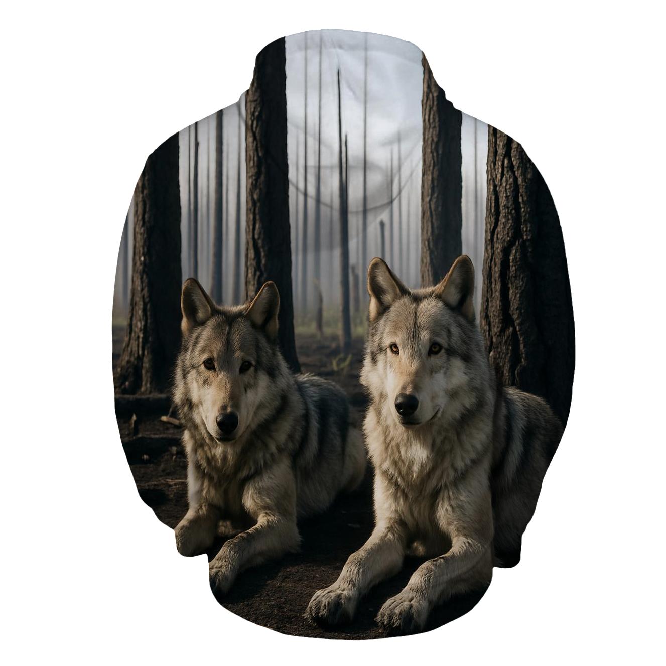 Wolves Resting In A Burn Scar Forest One Year After Wildfire designer hoodies