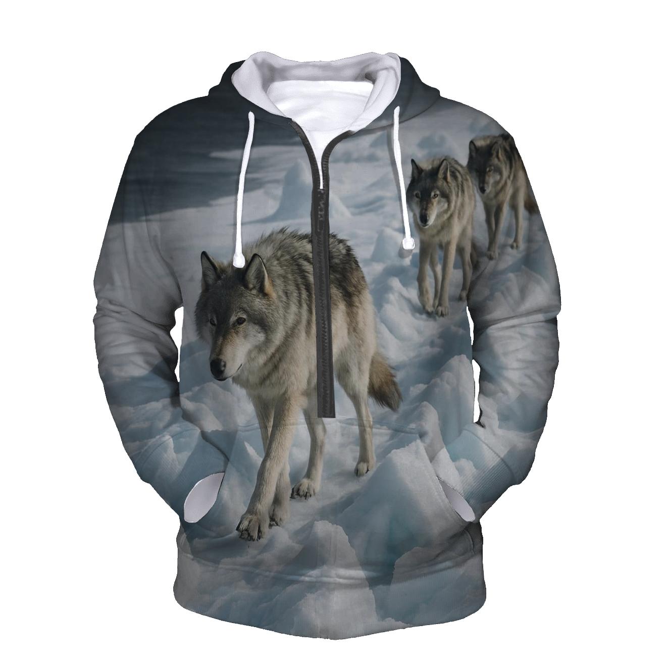 Wolf Pack Moving Along Sea Ice Pressure Ridges premium hoodies
