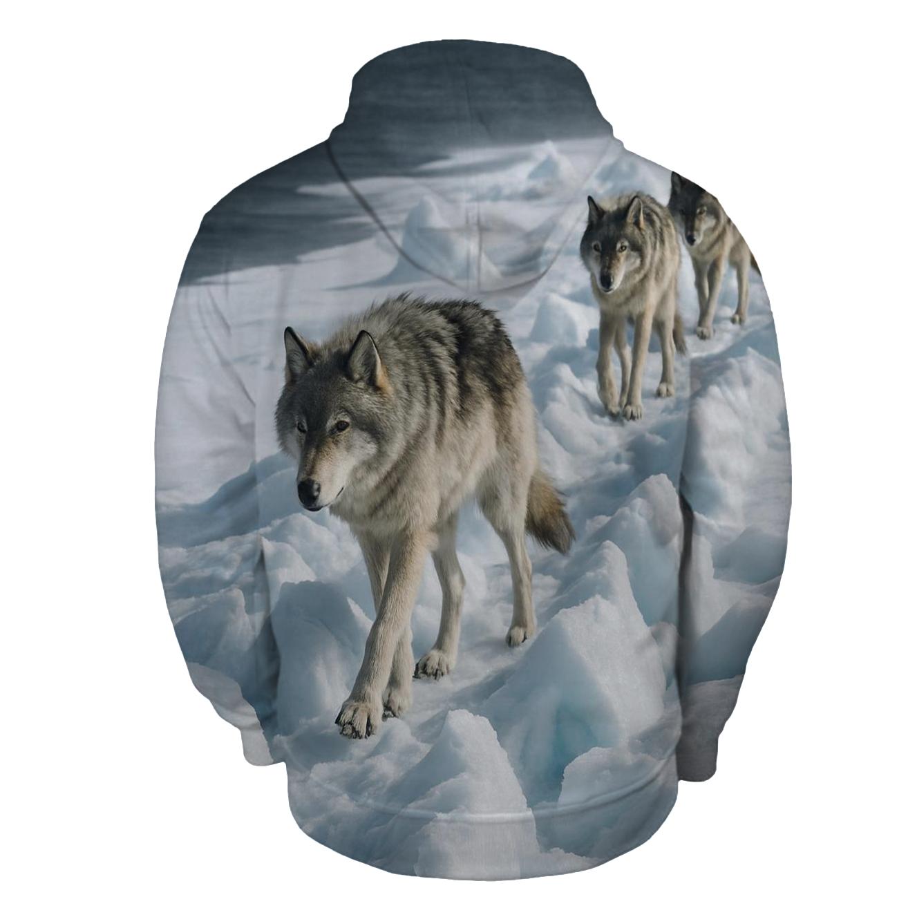 Wolf Pack Moving Along Sea Ice Pressure Ridges premium hoodies