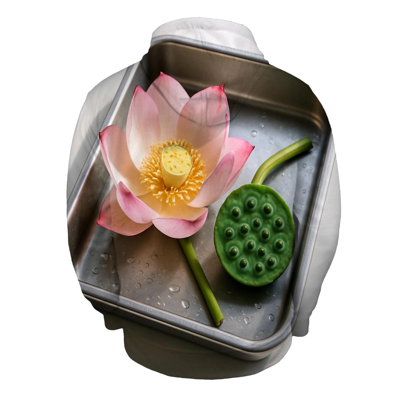 Lotus Seedpod And Bloom In A Botanical Research Tray embroidered hoodies