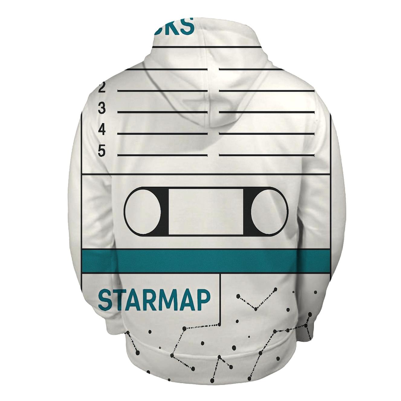 Cassette J Card Star Map graphic hoodies