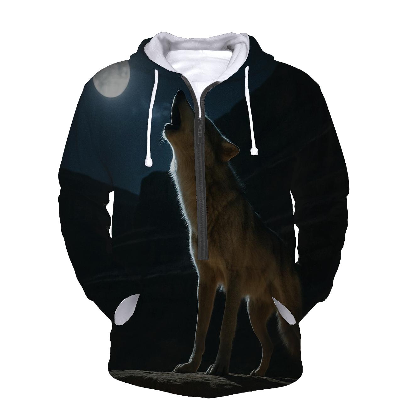 Wolf Howling Under A Full Moon In A Desert Canyon hoodies fashion