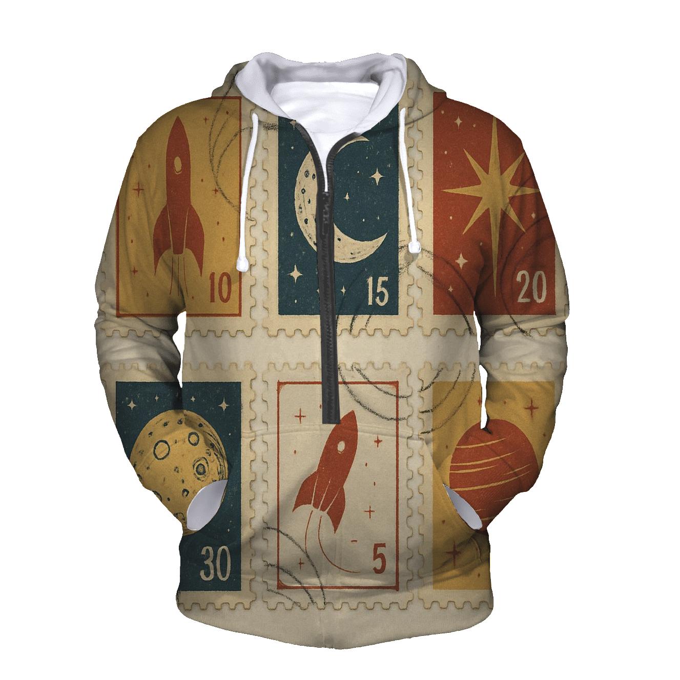 Vintage Space Postage Stamp Set zip-up hoodies