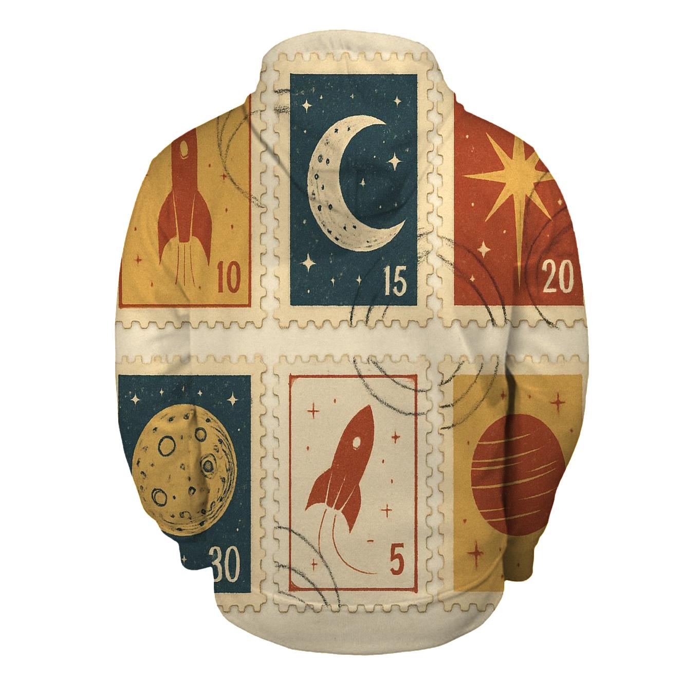 Vintage Space Postage Stamp Set zip-up hoodies
