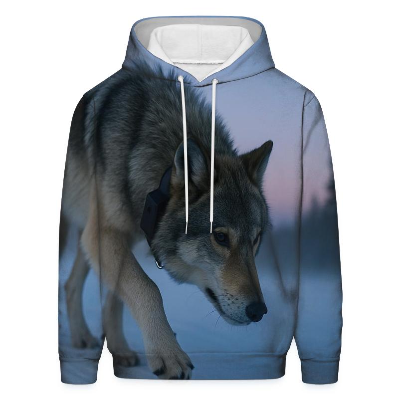 Radio Collared Wolf Crossing A Winter Pipeline Cutline hoodies fashion