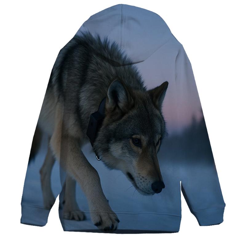 Radio Collared Wolf Crossing A Winter Pipeline Cutline hoodies fashion