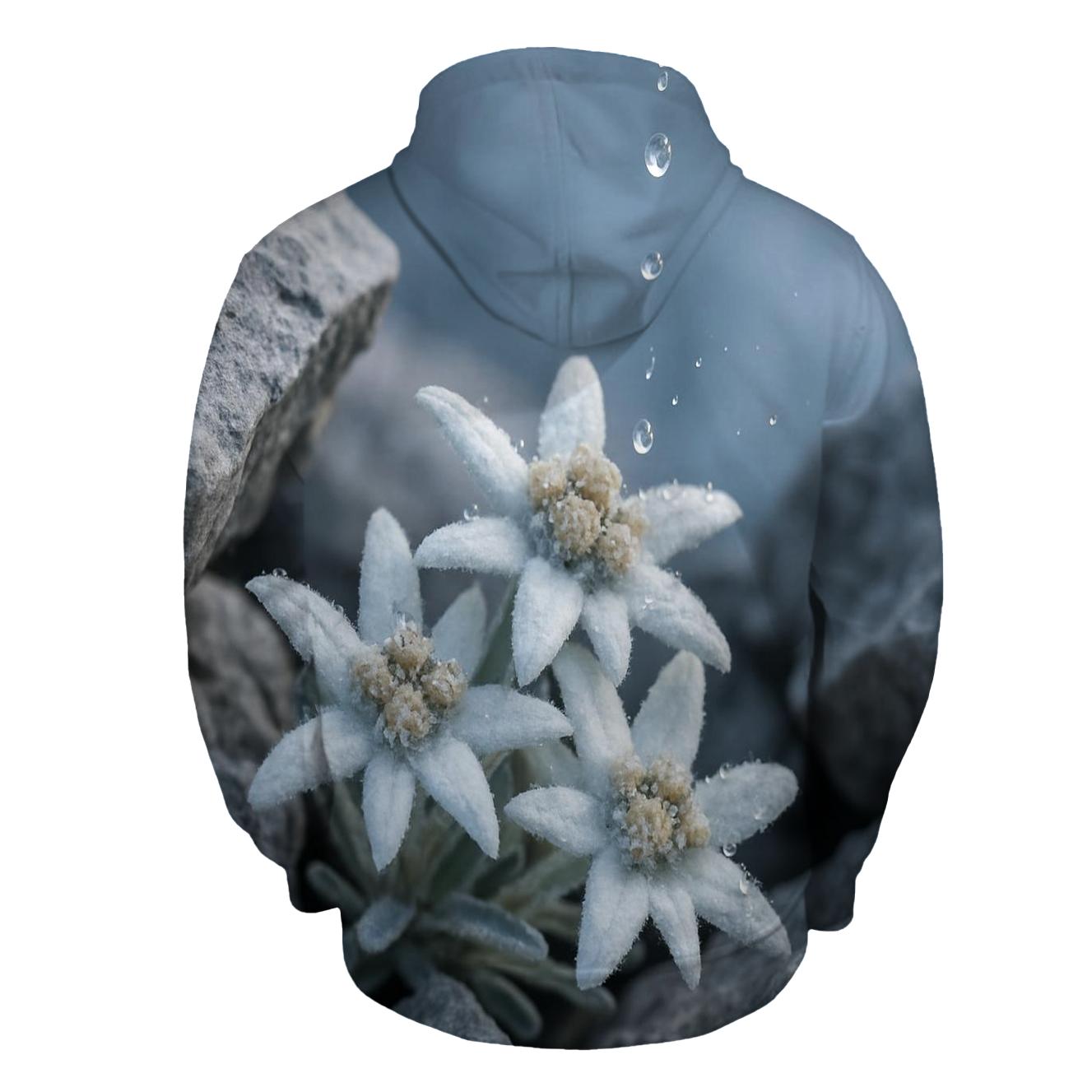 Edelweiss Cluster Under A Glacier Melt Drip embroidered hoodies