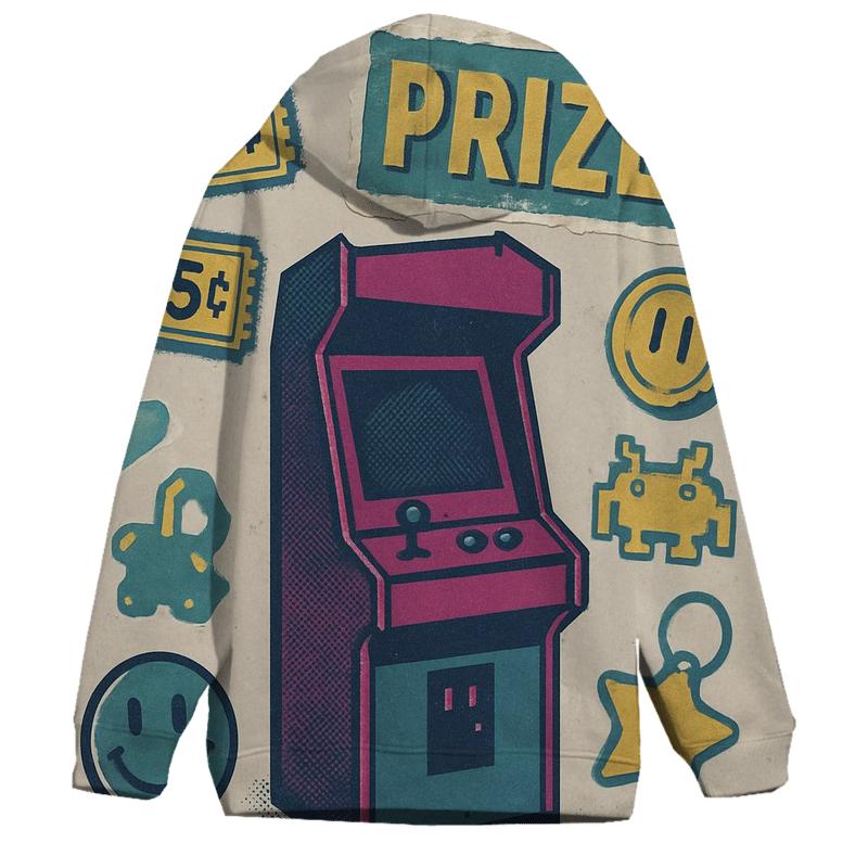 Aged 1980s Arcade Prize Counter Sticker Collage pullover hoodies