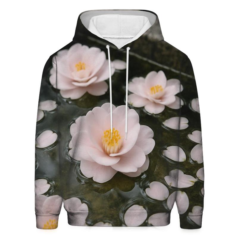 Camellia Petals Floating In A Temple Basin printed hoodies