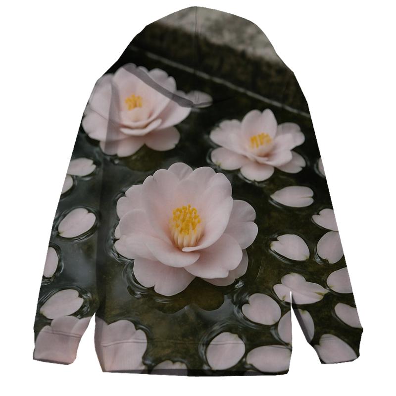 Camellia Petals Floating In A Temple Basin printed hoodies