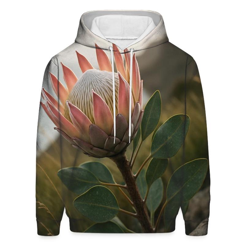 Protea Study On A Windy Coastal Cliff embroidered hoodies