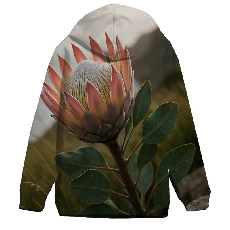 Protea Study On A Windy Coastal Cliff embroidered hoodies