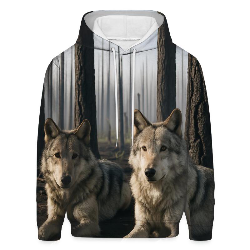 Wolves Resting In A Burn Scar Forest One Year After Wildfire graphic hoodies