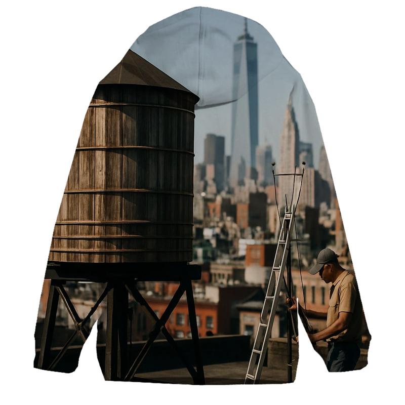 Chinatown Rooftop Water Tower With Downtown In Distance premium hoodies