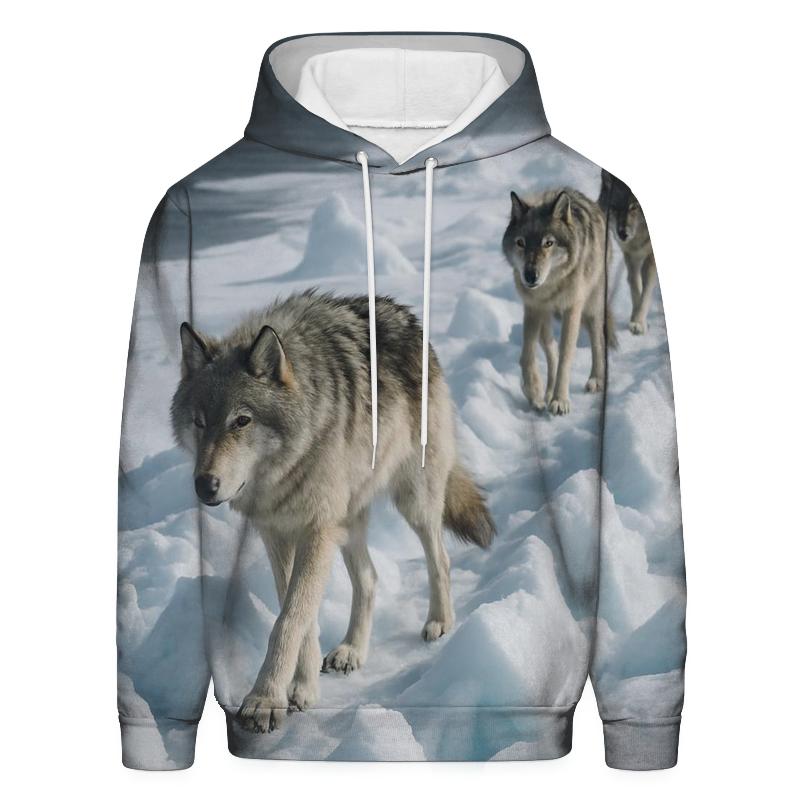 Wolf Pack Moving Along Sea Ice Pressure Ridges heavyweight hoodies