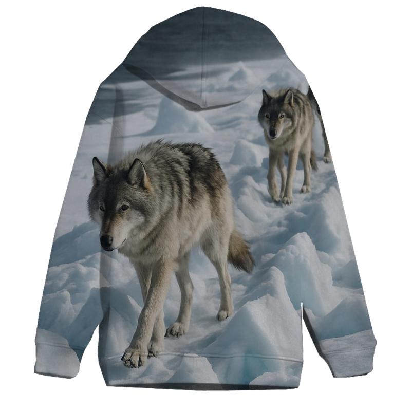 Wolf Pack Moving Along Sea Ice Pressure Ridges heavyweight hoodies