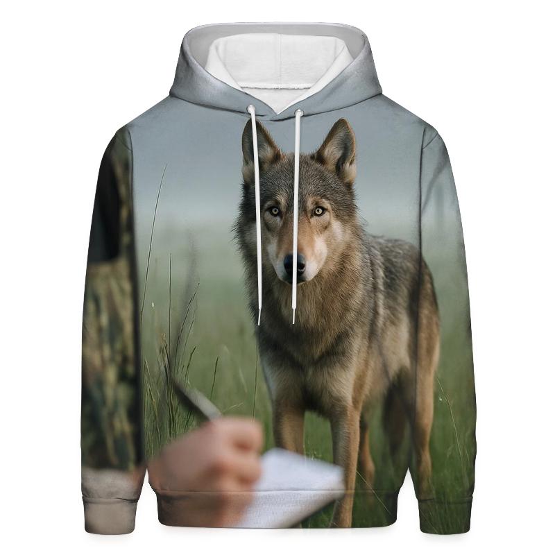 Wolf Observed By Biologists From A Hidden Blind pullover hoodies