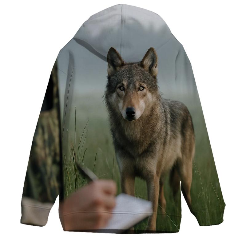 Wolf Observed By Biologists From A Hidden Blind pullover hoodies
