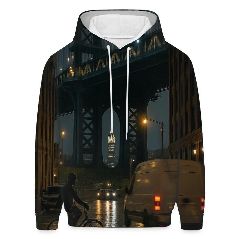 Rainy Night Reflections Under The Manhattan Bridge In DUMBO heavyweight hoodies
