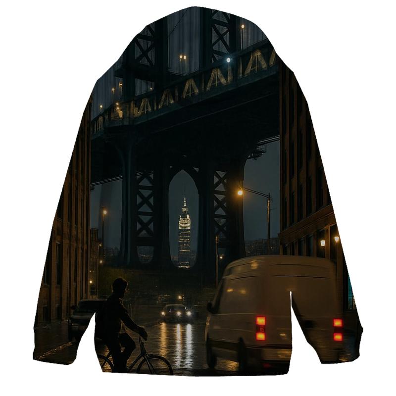Rainy Night Reflections Under The Manhattan Bridge In DUMBO heavyweight hoodies