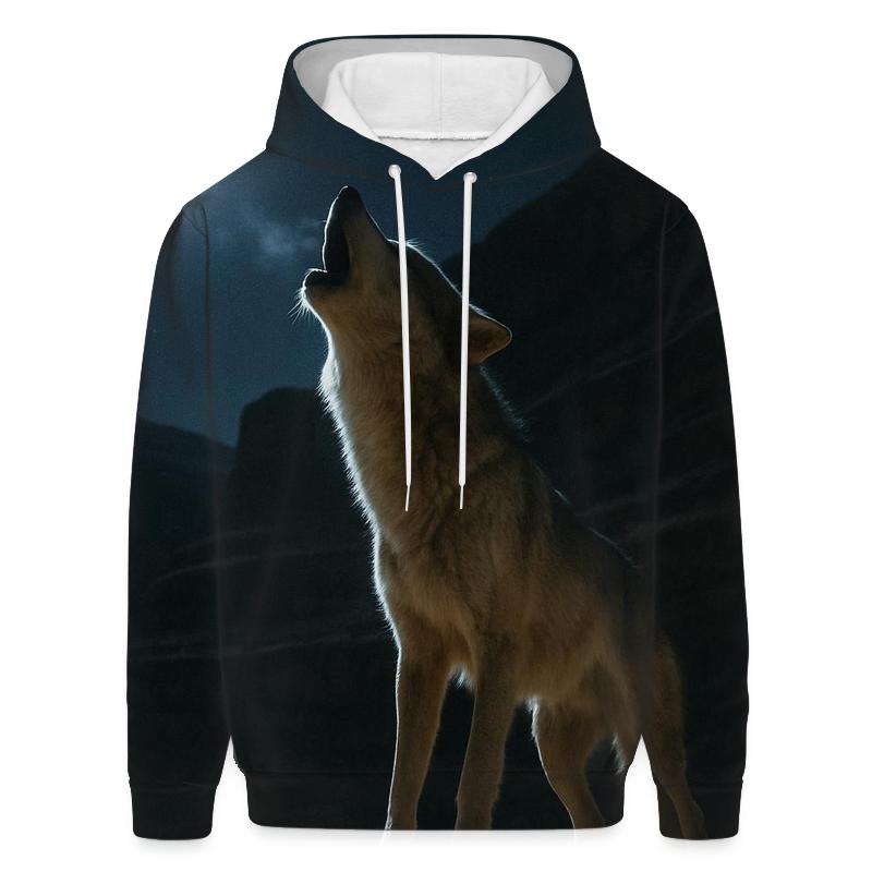 Wolf Howling Under A Full Moon In A Desert Canyon hoodie designs