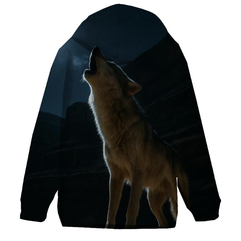 Wolf Howling Under A Full Moon In A Desert Canyon hoodie designs
