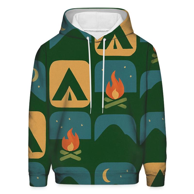 Campfire Patchwork Mountain Shapes embroidered hoodies