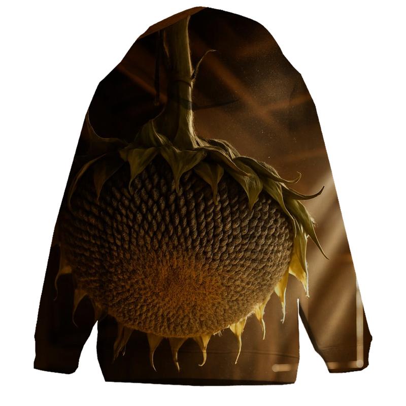 Sunflower Head With Pollinator Traces In A Drying Barn hoodies fashion