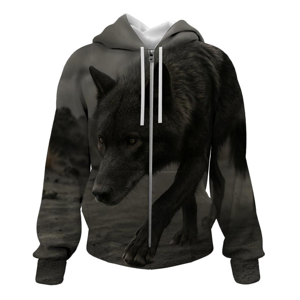 Wolf Prowling Through Volcanic Ash After An Eruption graphic hoodies