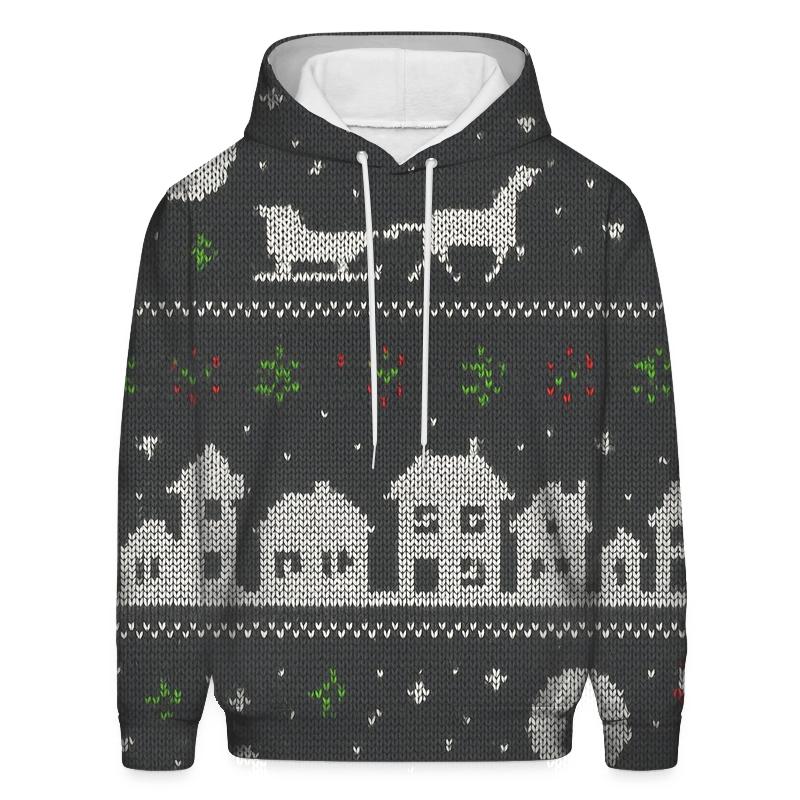 Sleigh Skyline Night Panel Design embroidered hoodies