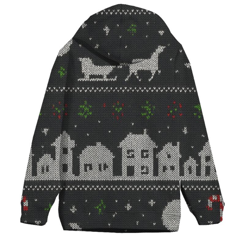 Sleigh Skyline Night Panel Design embroidered hoodies