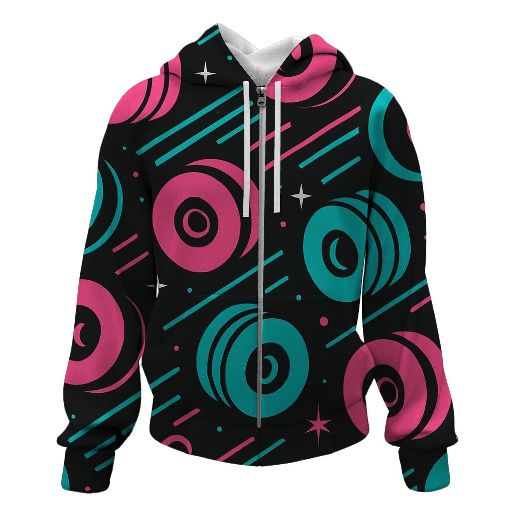 Neon Roller Rink Geometry zip-up hoodies