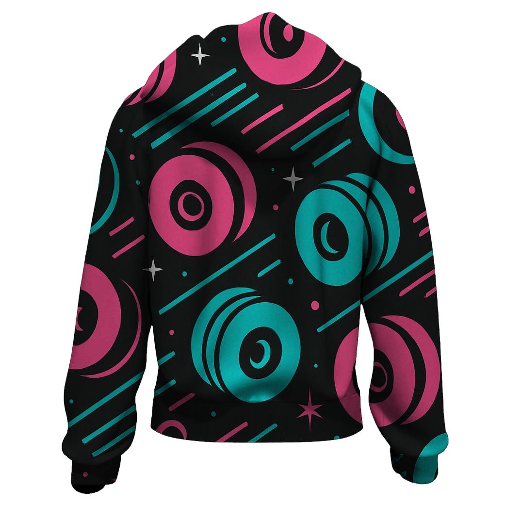 Neon Roller Rink Geometry zip-up hoodies