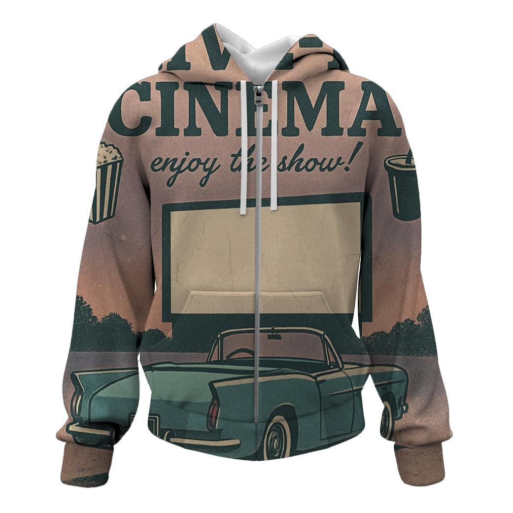 Weathered 1950s Drive In Movie Night Poster premium hoodies
