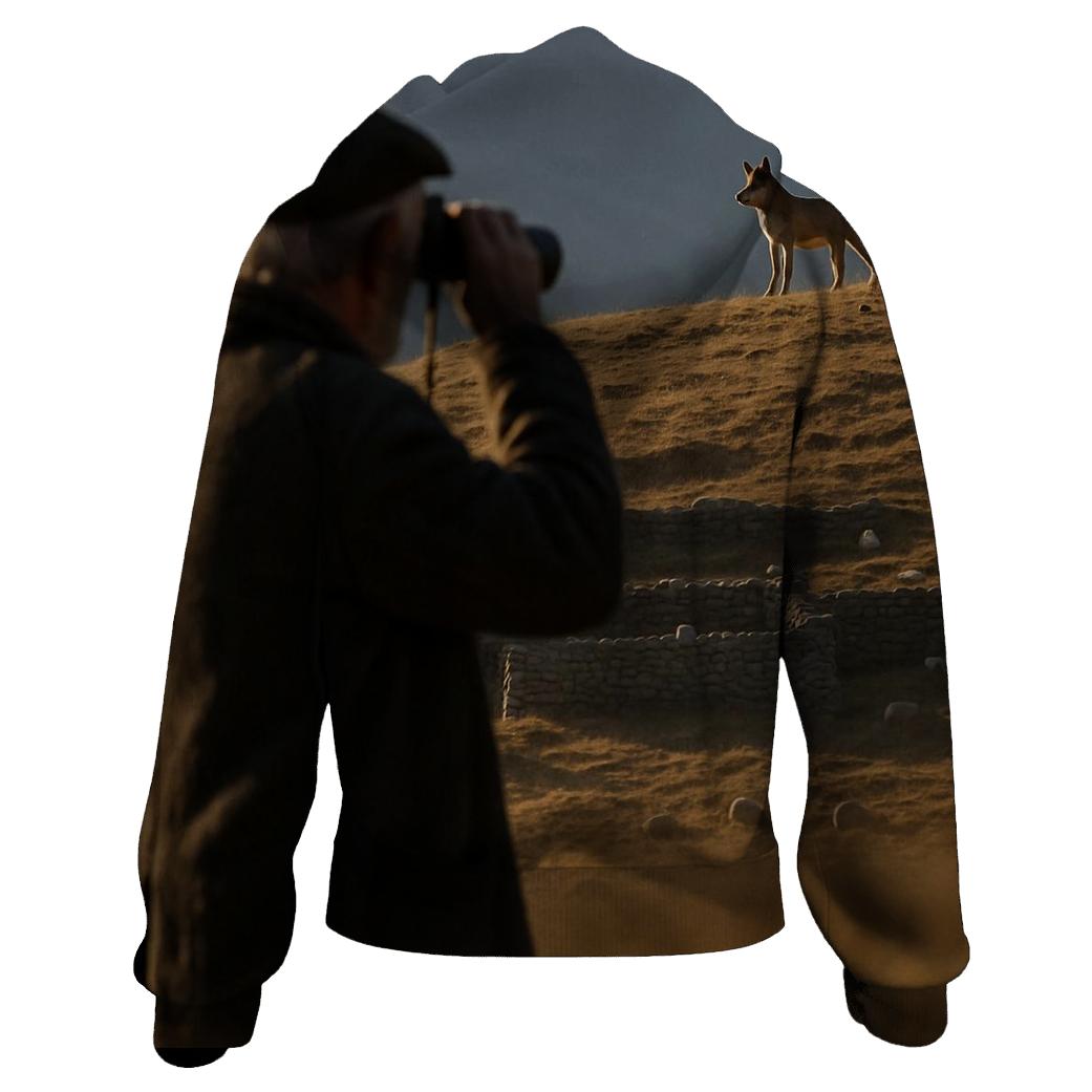 Elderly Shepherd Watching A Wolf At A Distant Ridge lightweight hoodies