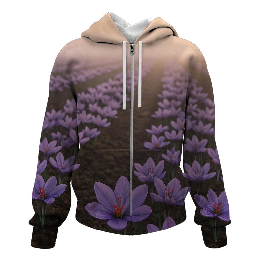 Saffron Crocus Harvest Rows At First Light premium hoodies