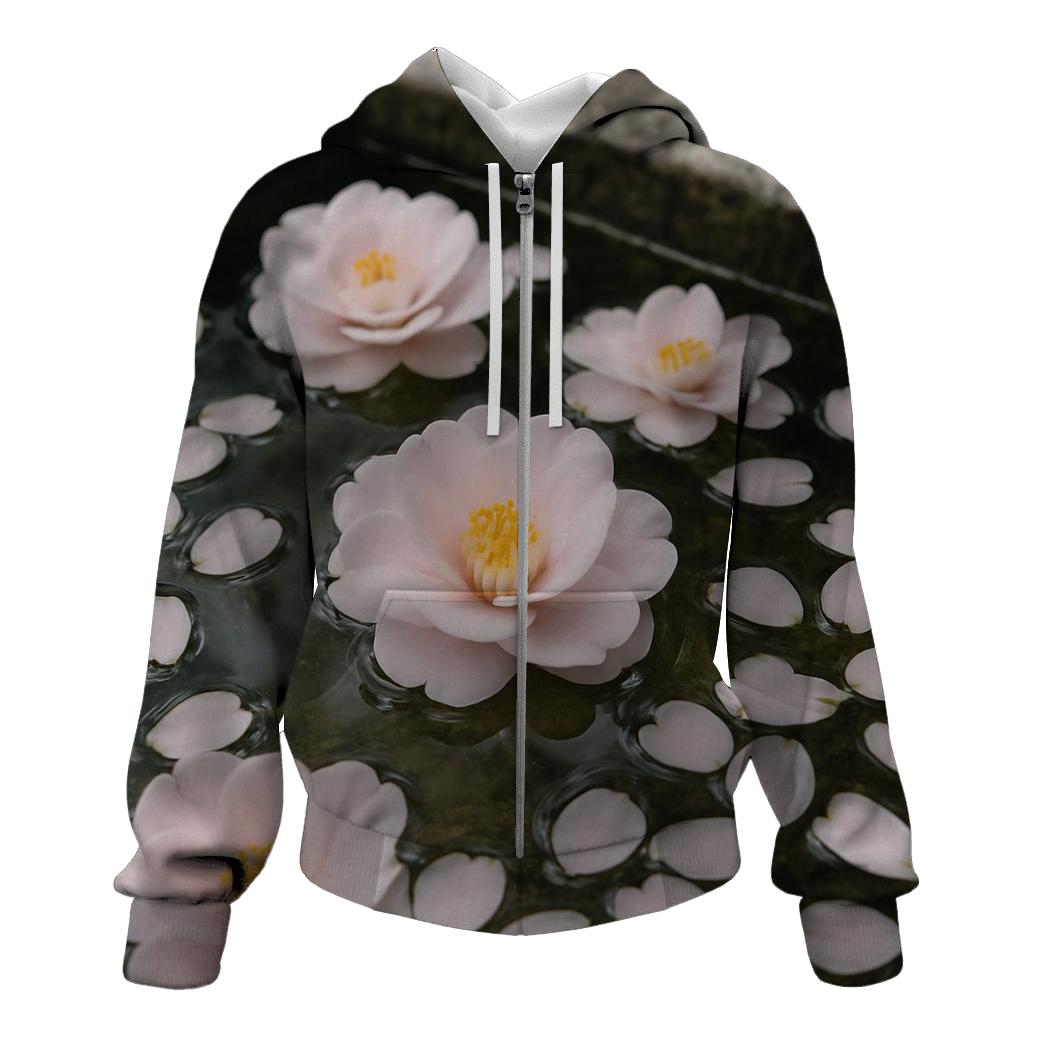 Camellia Petals Floating In A Temple Basin hoodie designs