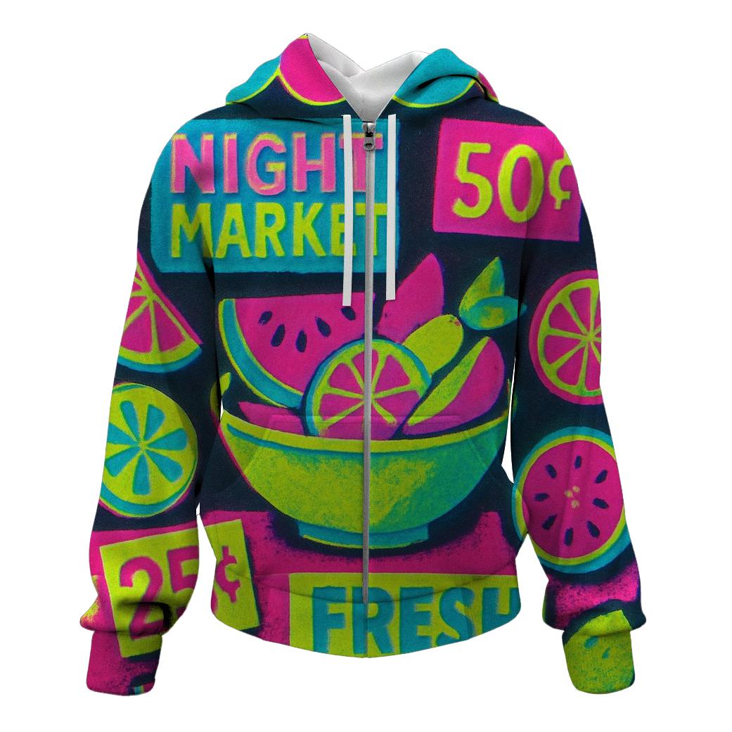Neon Fruit Night Market Collage premium hoodies