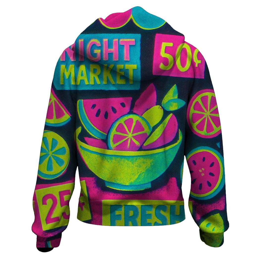Neon Fruit Night Market Collage premium hoodies