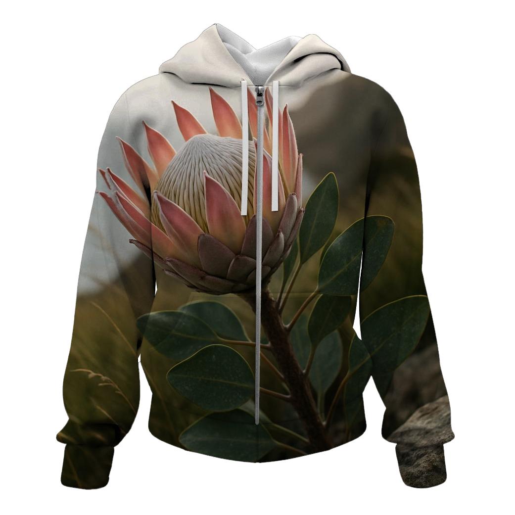 Protea Study On A Windy Coastal Cliff zip-up hoodies