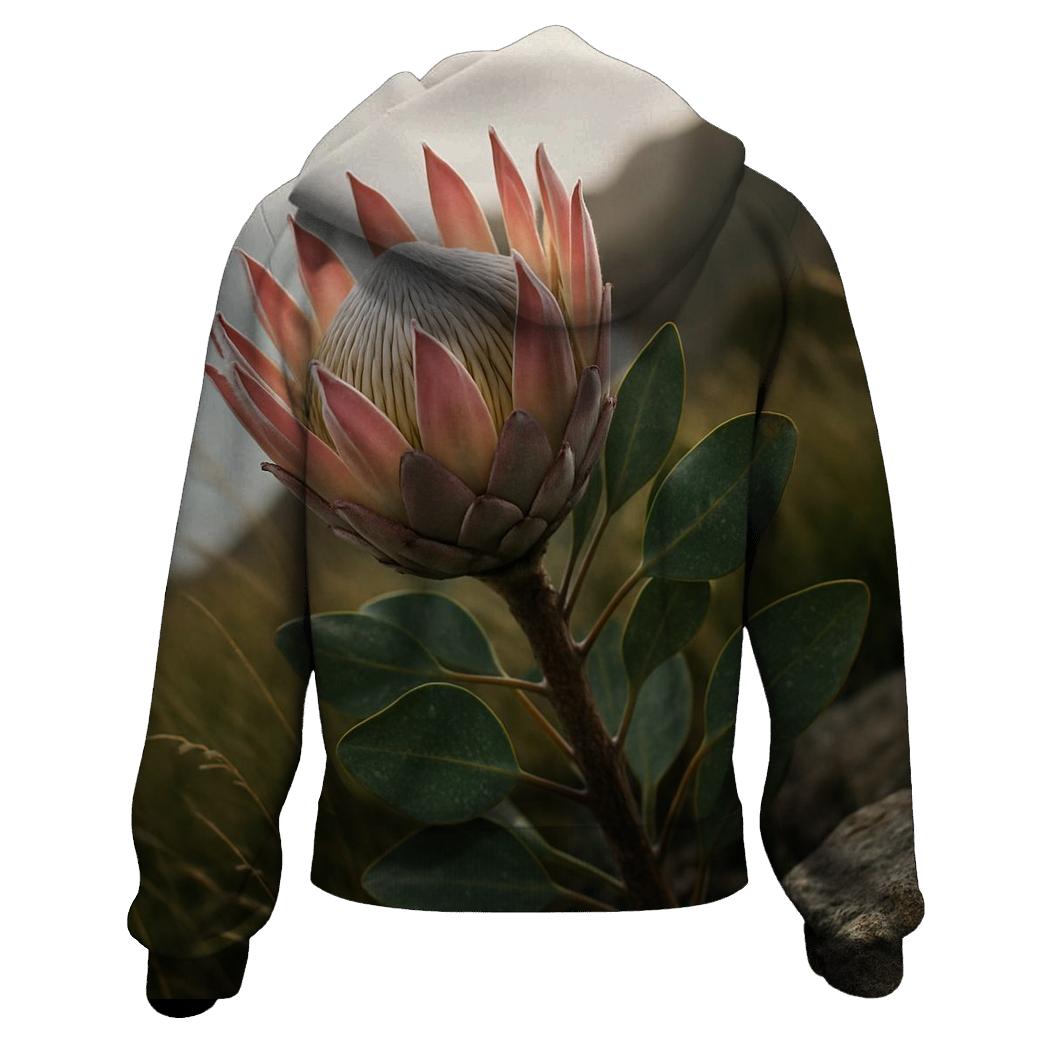 Protea Study On A Windy Coastal Cliff zip-up hoodies