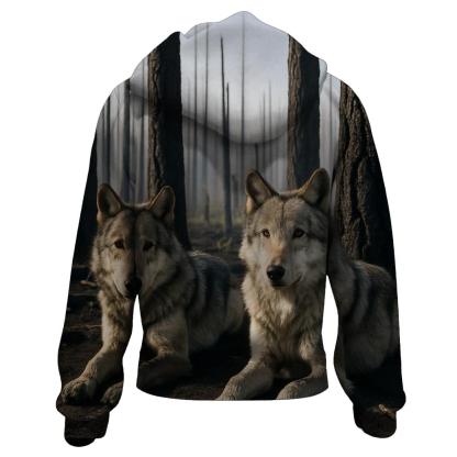 Wolves Resting In A Burn Scar Forest One Year After Wildfire premium hoodies