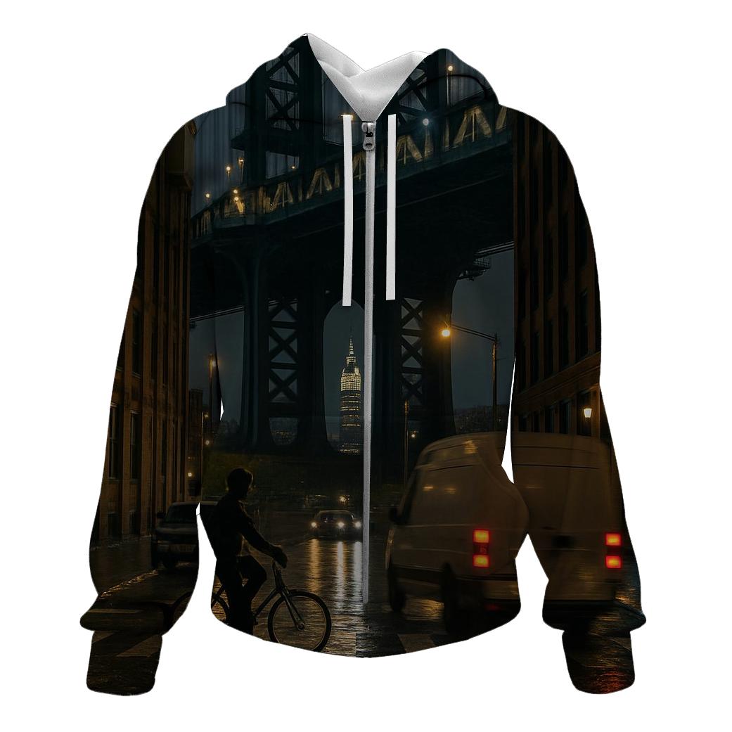 Rainy Night Reflections Under The Manhattan Bridge In DUMBO printed hoodies