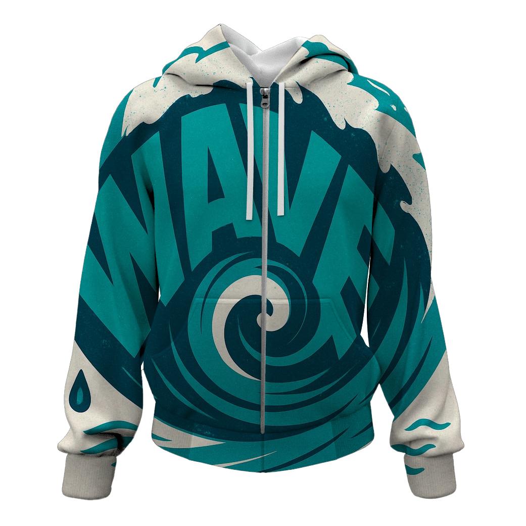 Ocean Wave Typography Spiral printed hoodies