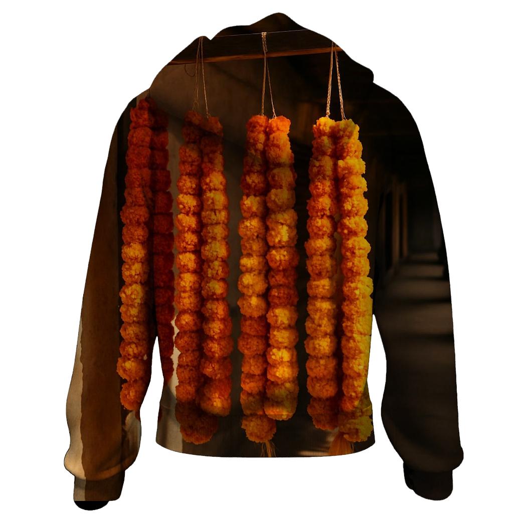 Marigold Garland Drying In A Market Corridor premium hoodies