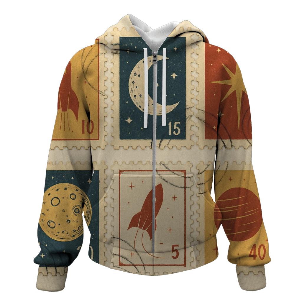 Vintage Space Postage Stamp Set heavyweight hoodies