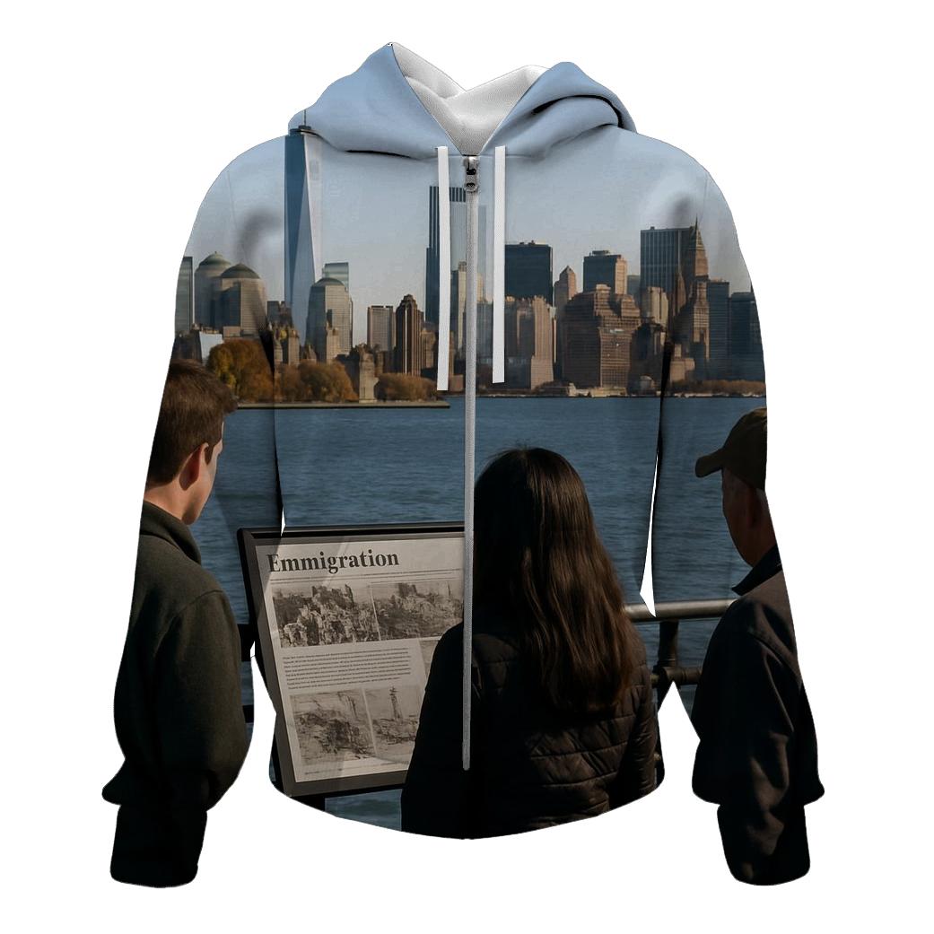 Liberty State Park View With Ellis Island History Signage pullover hoodies