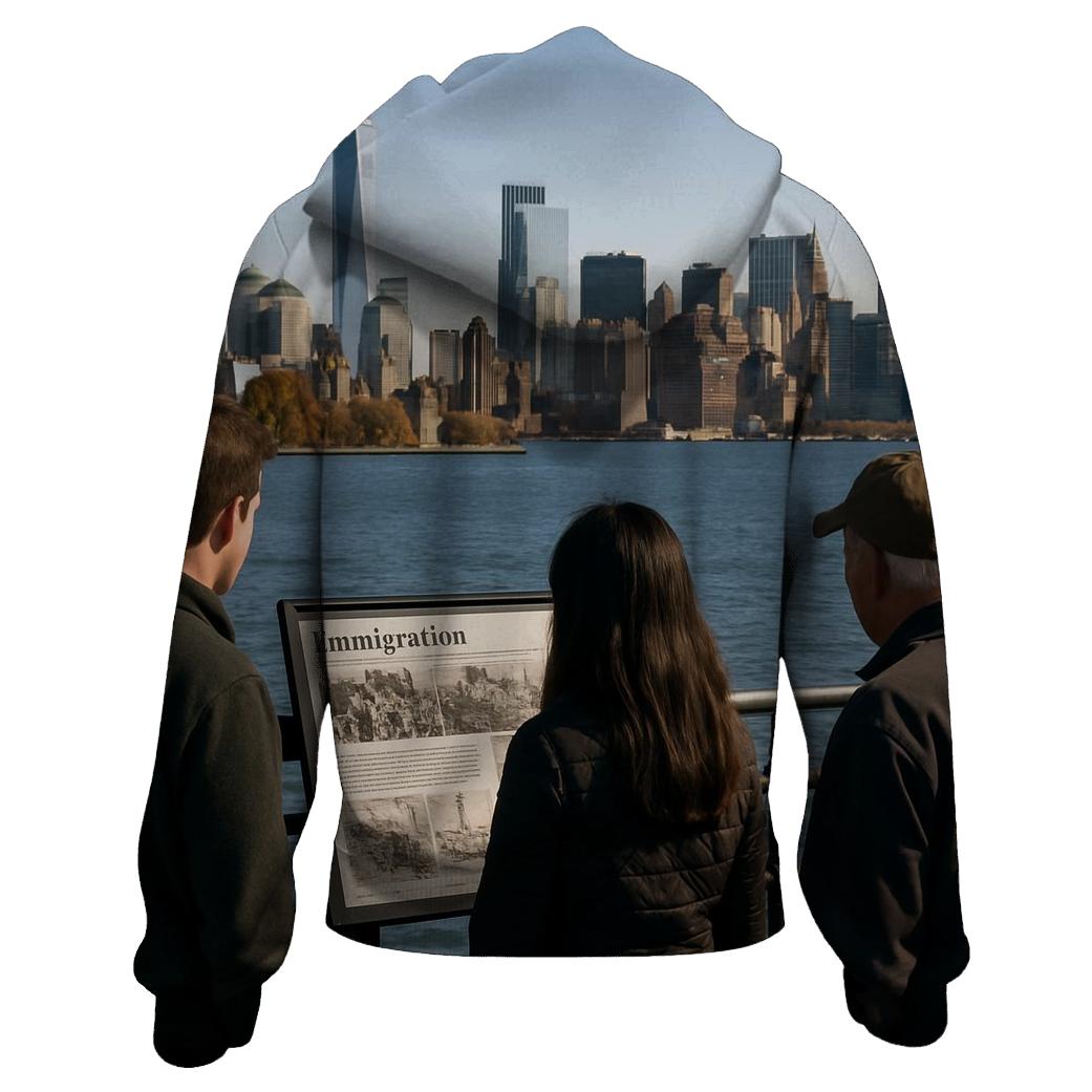 Liberty State Park View With Ellis Island History Signage pullover hoodies