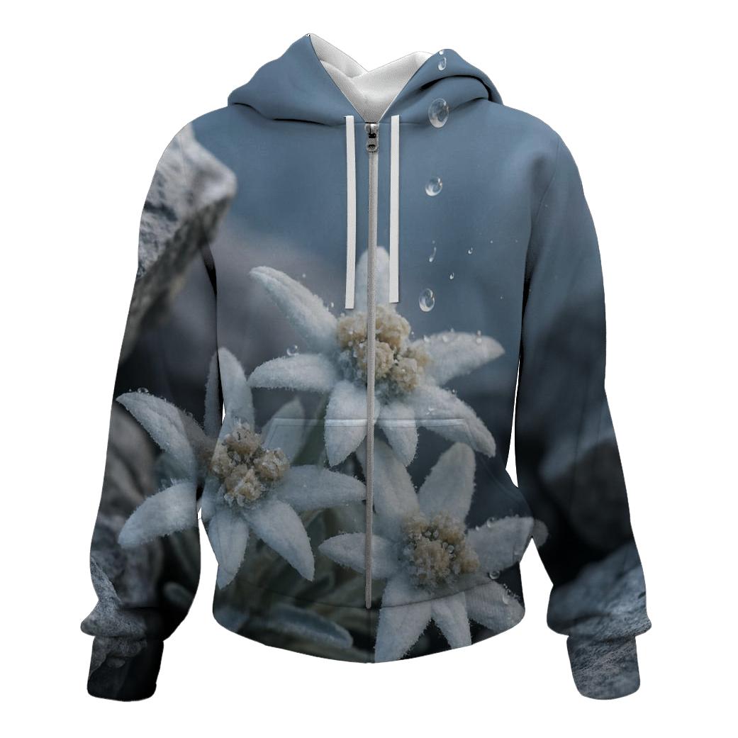 Edelweiss Cluster Under A Glacier Melt Drip custom hoodies