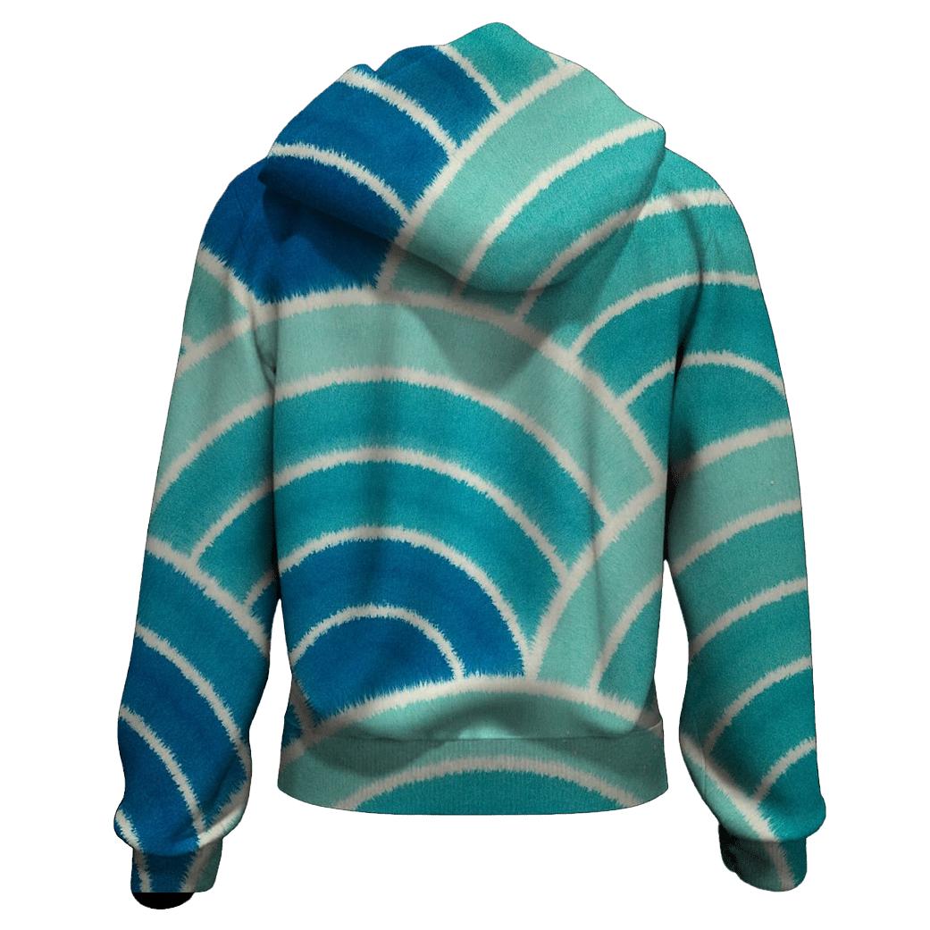 Shibori Fan Fold Tidal Wave Arcs printed hoodies